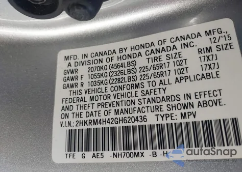 2016 Honda Cr-V Se z USA, uszkodzony, nr VIN 2HKRM4H42GH620436